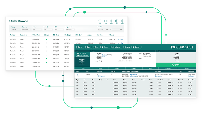 Crisp EDI data featuring a breakdown of order information