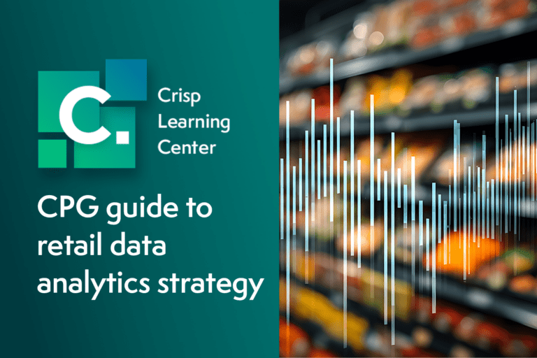 Guide to cpg retail data analytics strategy with data over a grocery store image