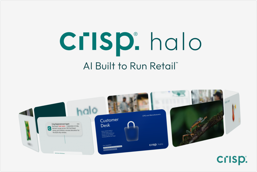 New Crisp logo with a 3D rotating carousel of images
